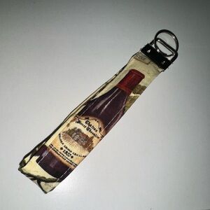 Wine bottle & grapes lanyard keychain key fob handmade wristlet